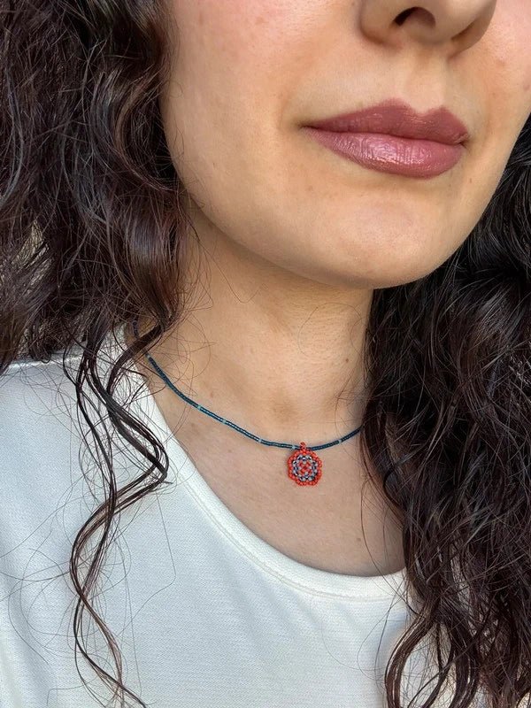 choker z koralików Miyuki pomarańczowo-niebieski