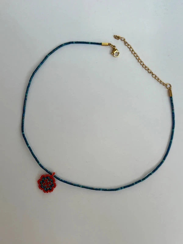 choker z koralików Miyuki pomarańczowo-niebieski