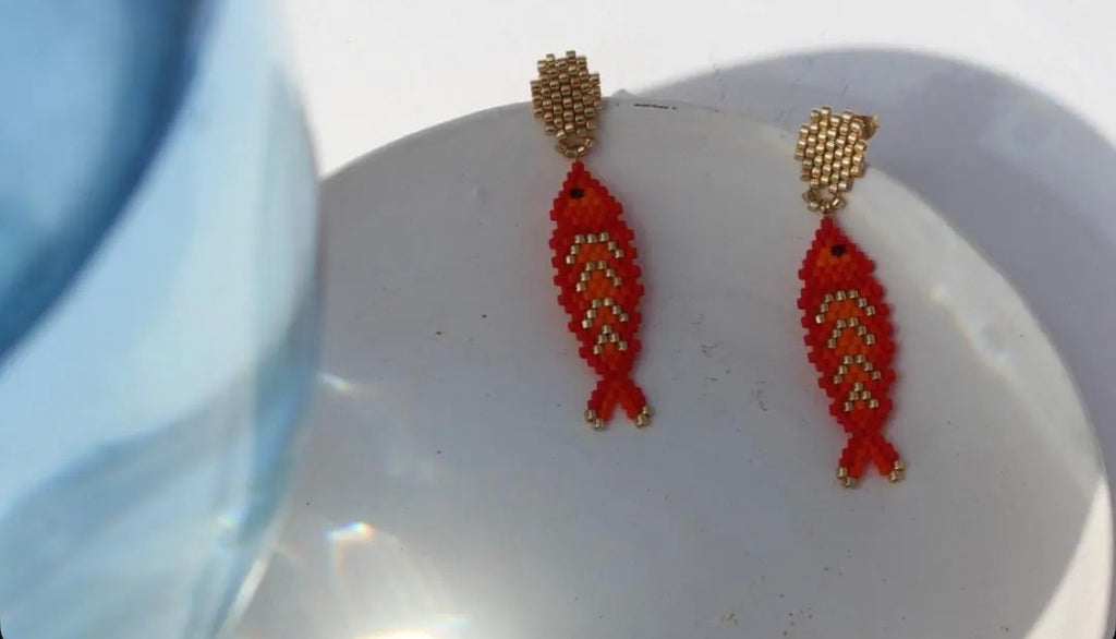 Red Fish Dangle Stud Earrings