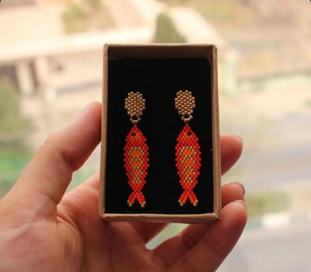 Red Fish Dangle Stud Earrings