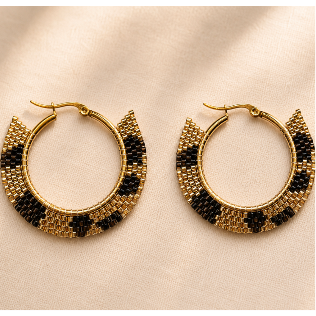 Green Leopard Miyuki Hoop Earrings