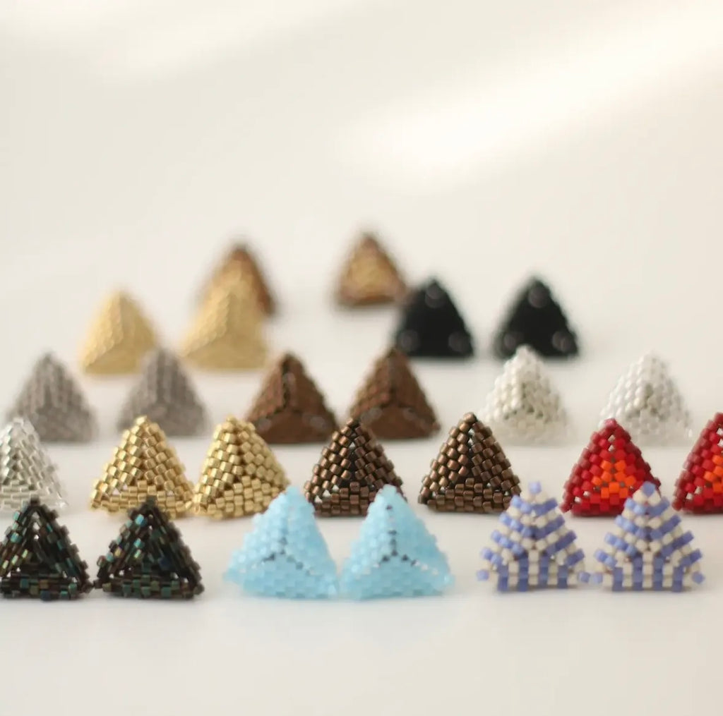 Multiple color options of geometric 3D triangle Miyuki Delica bead stud earrings