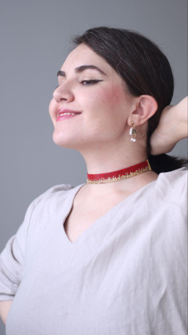 choker z koralików Miyuki czerwono-złoty