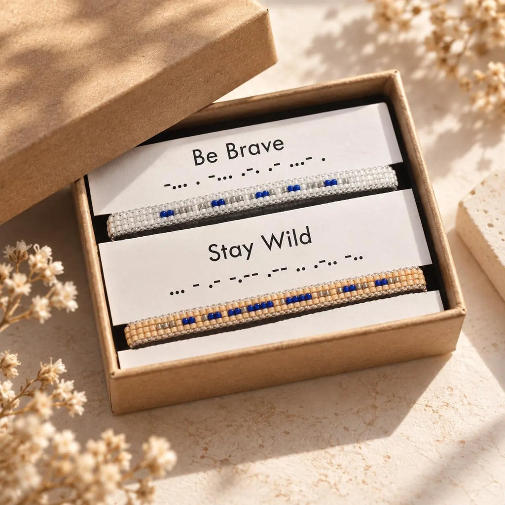 סט צמידי קוד מורס «Be Brave & Stay Wild»