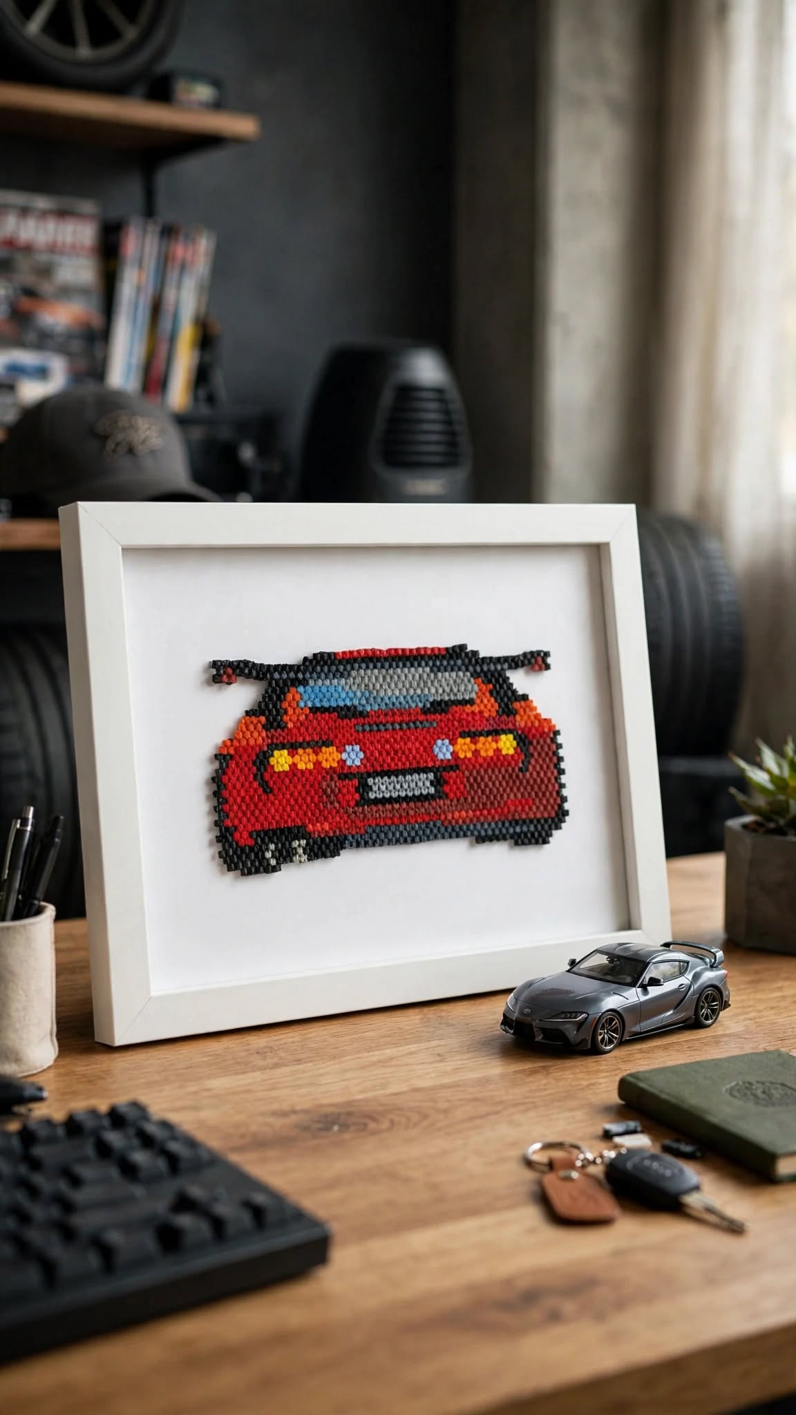 Red Toyota Supra Bead Art