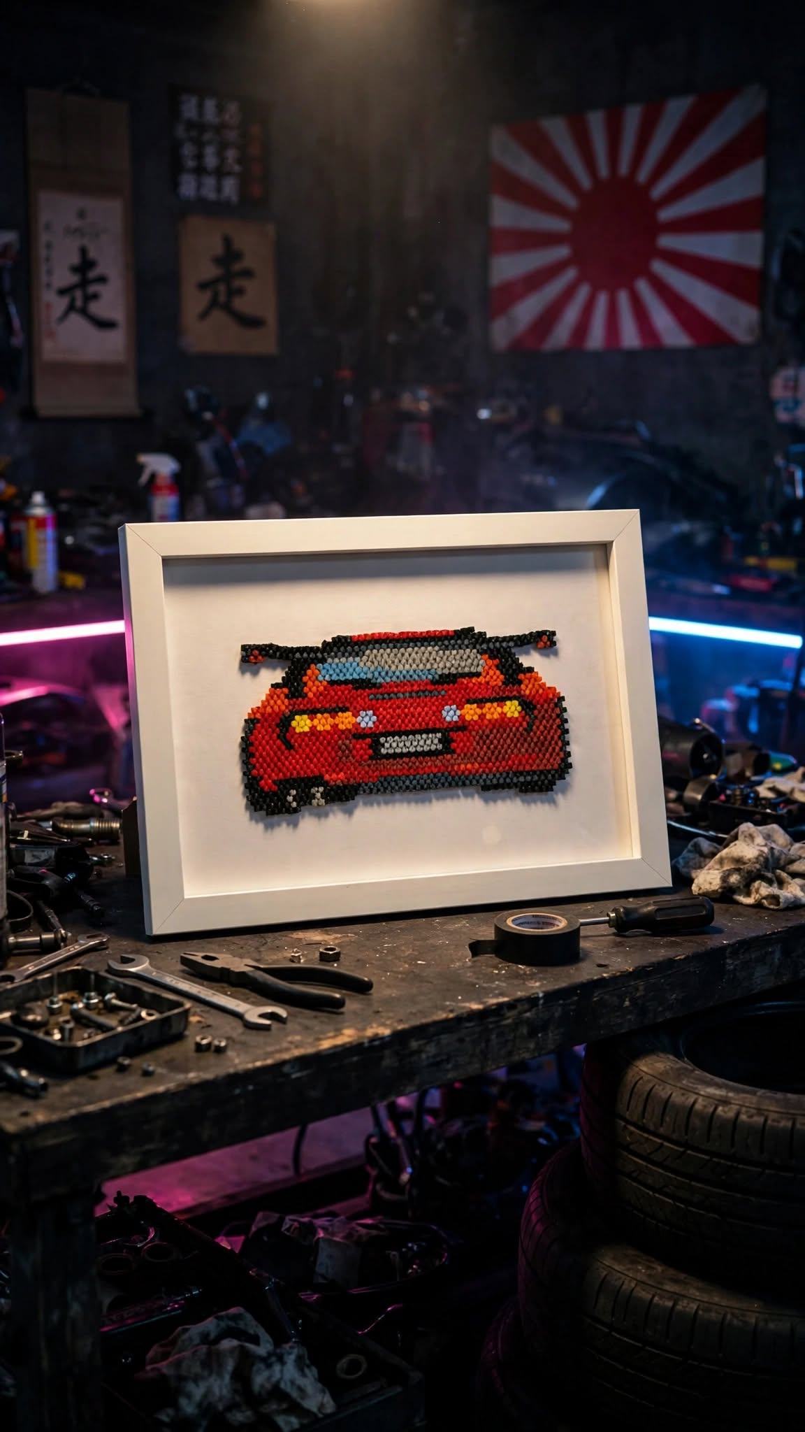 Red Toyota Supra Bead Art