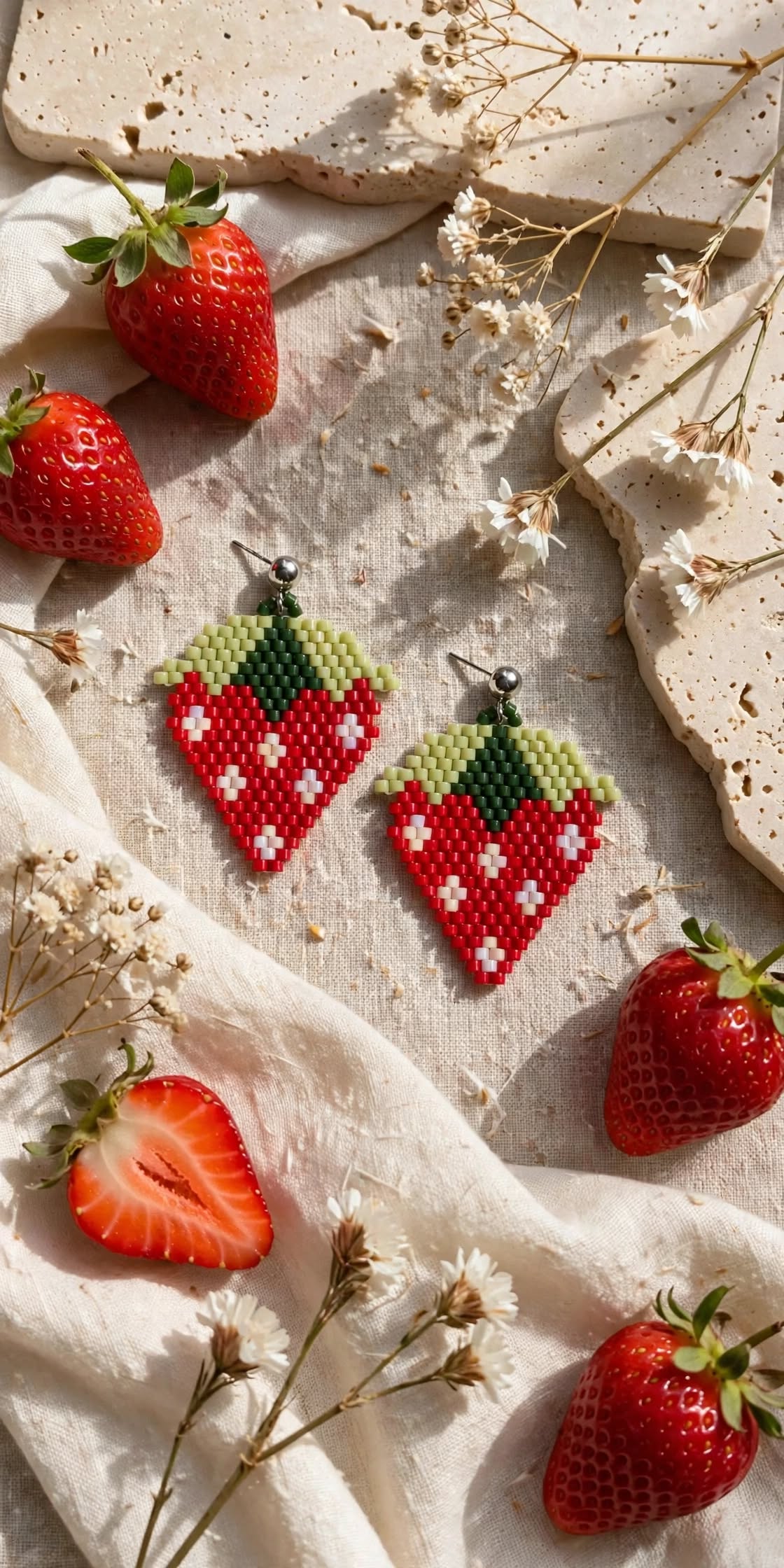 Strawberry Miyuki Drop Earrings 🍓