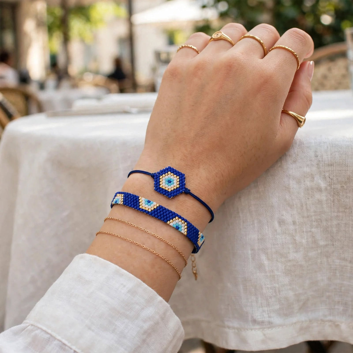 Soft Blue Evil Eye Miyuki Bracelet