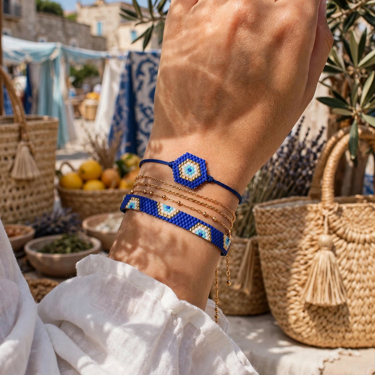 Soft Blue Evil Eye Miyuki Bracelet