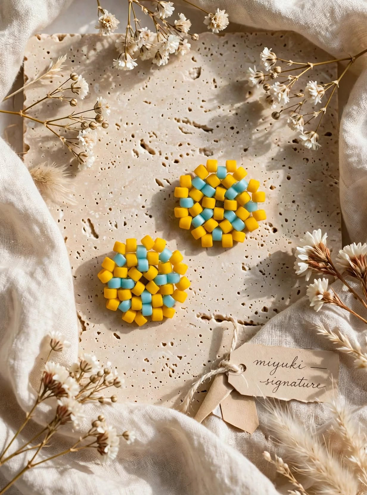 Yellow & Blue Miyuki Stud Earrings