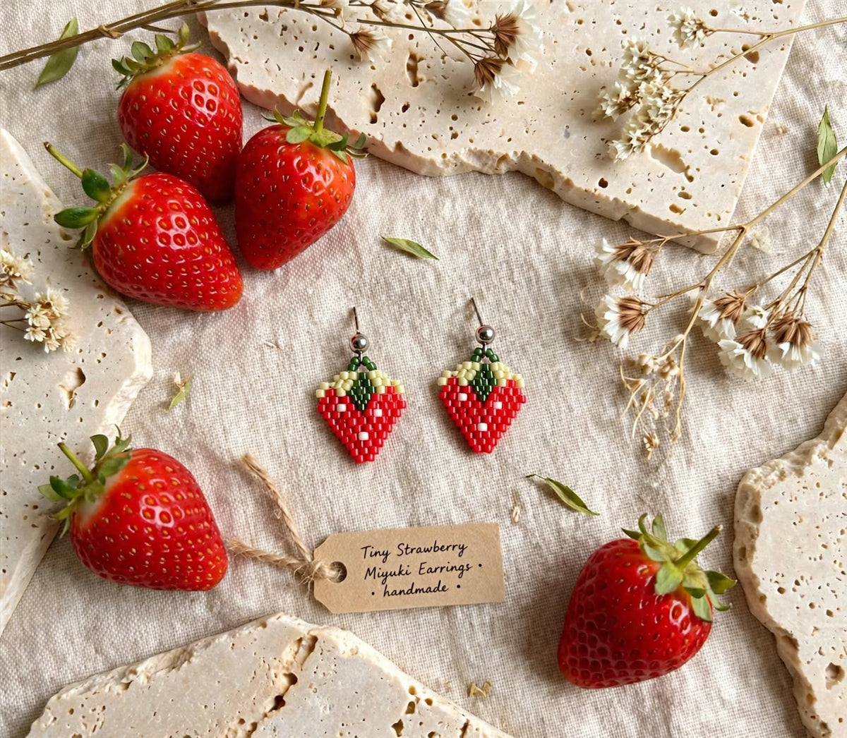 Tiny Strawberry Miyuki Earrings