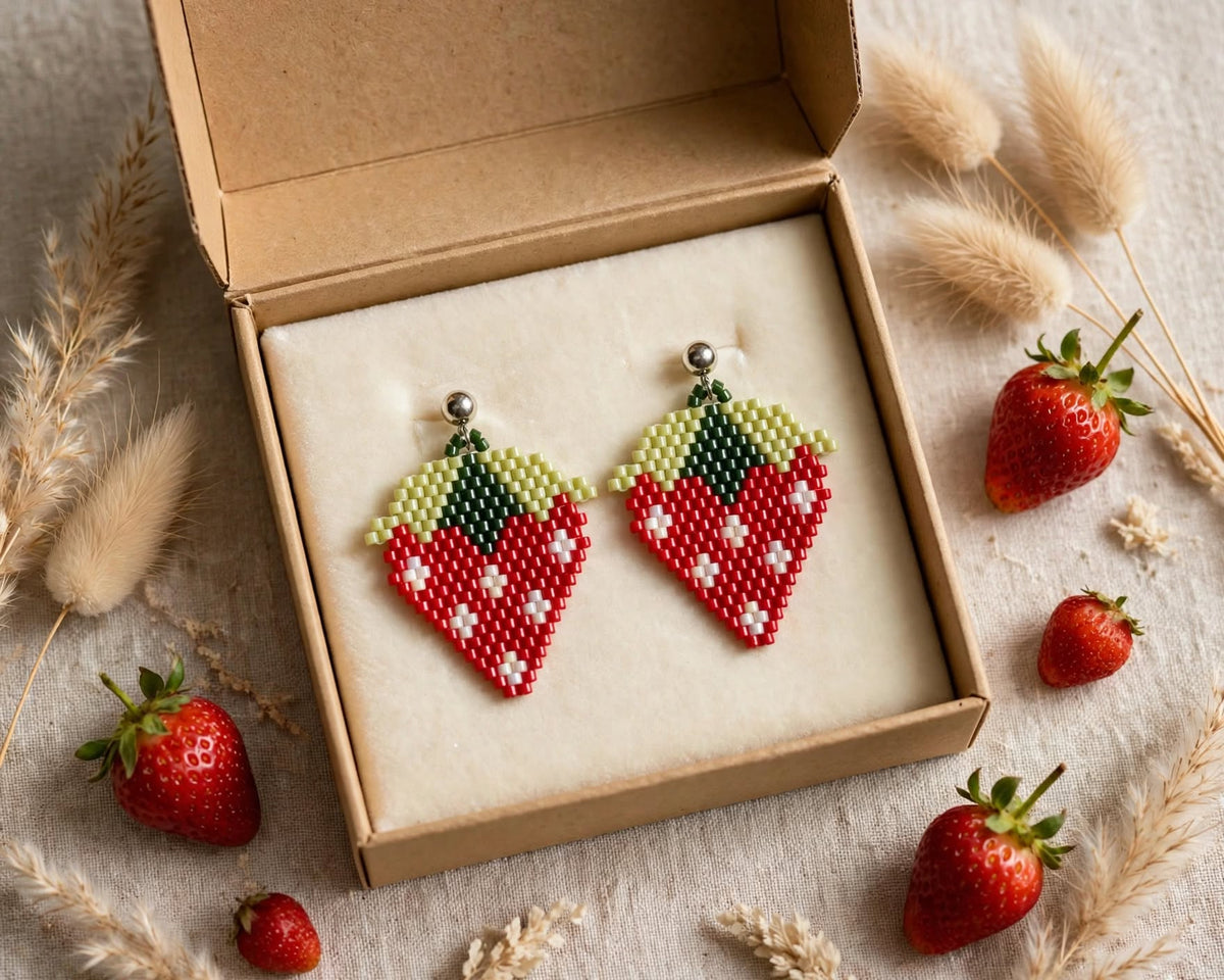 Strawberry Miyuki Drop Earrings 🍓