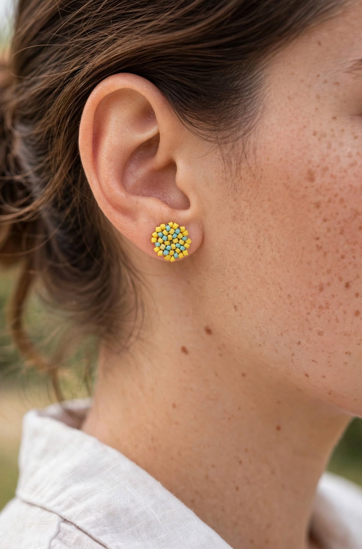 Yellow & Blue Miyuki Stud Earrings