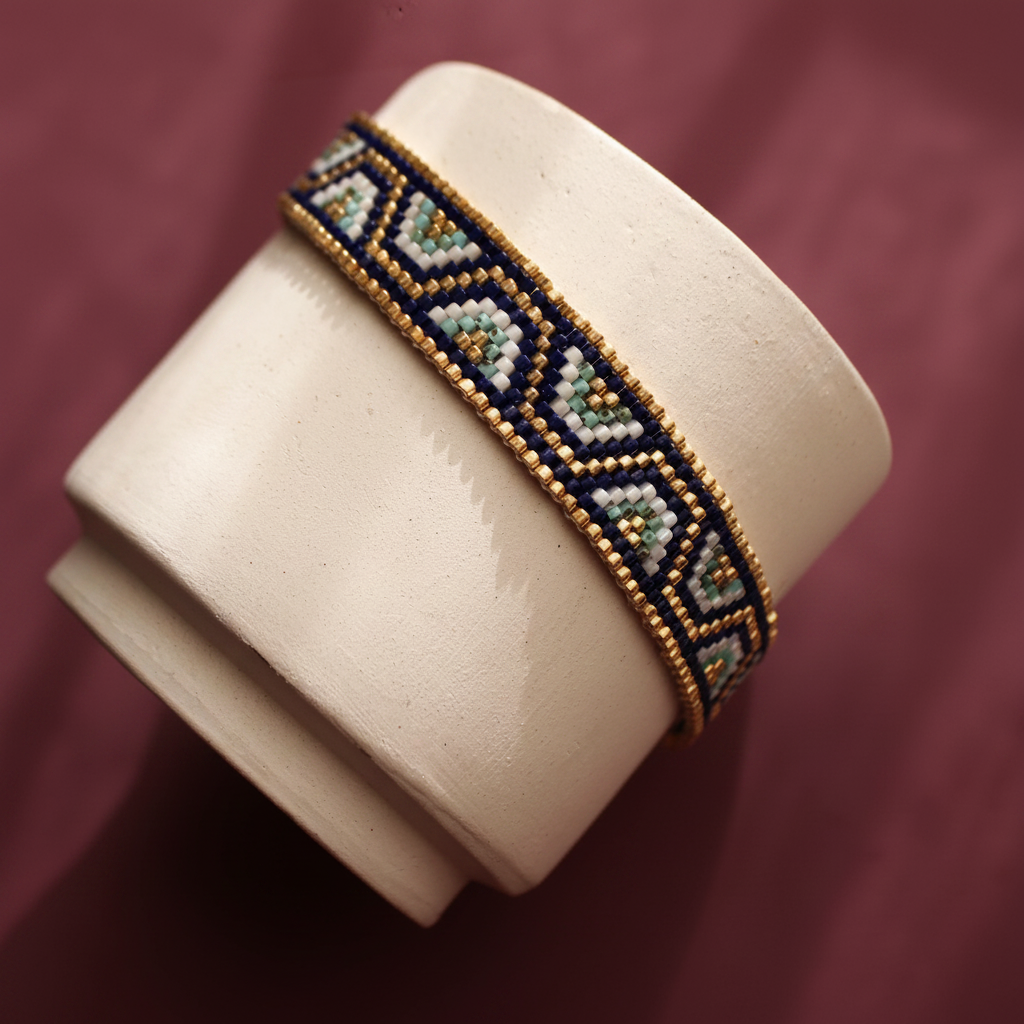 Beaded bracelet on a mannequin wrist against a white background