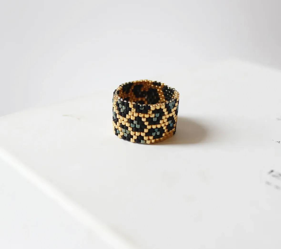 Green Leopard Miyuki Ring