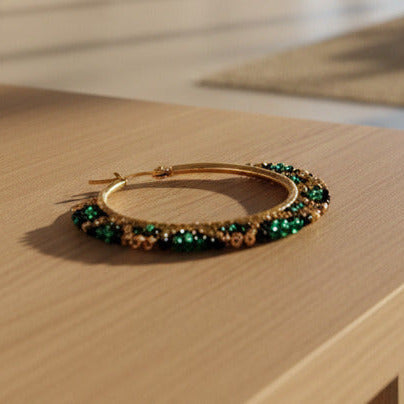 Green Leopard Miyuki Hoop Earrings