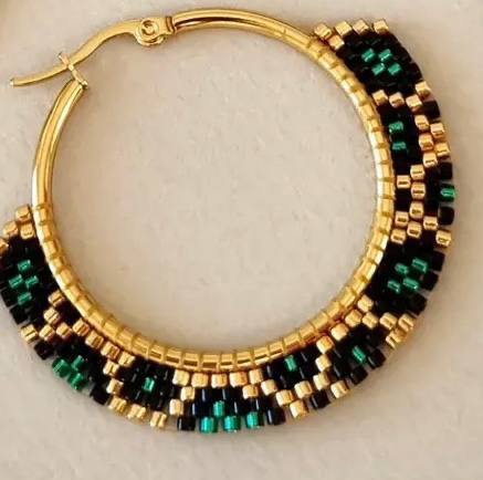Green Leopard Miyuki Hoop Earrings