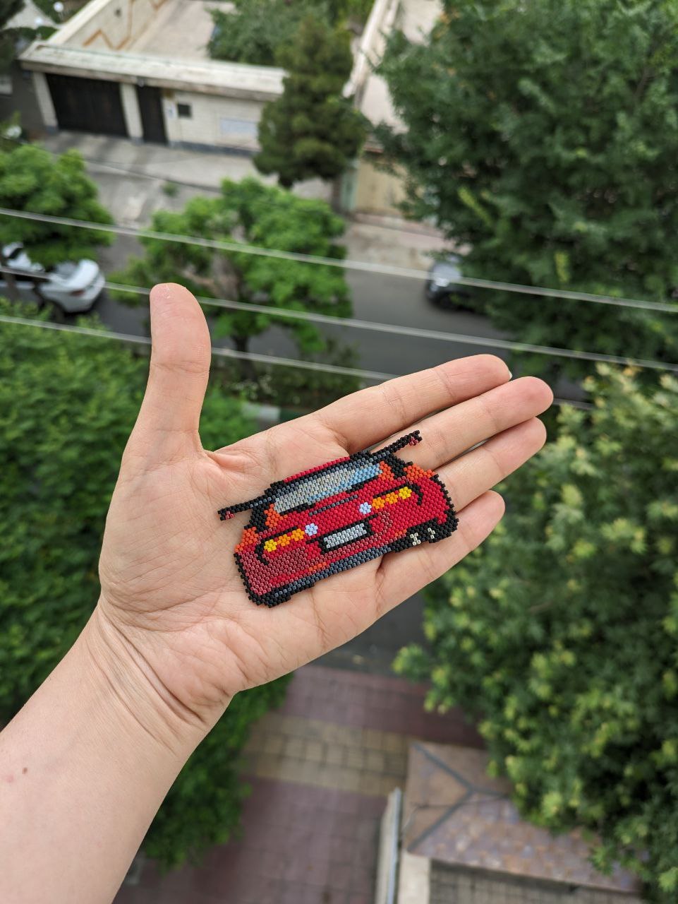 Red Toyota Supra Bead Art