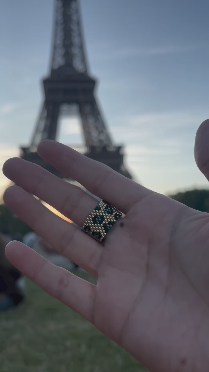Green Leopard Miyuki Ring