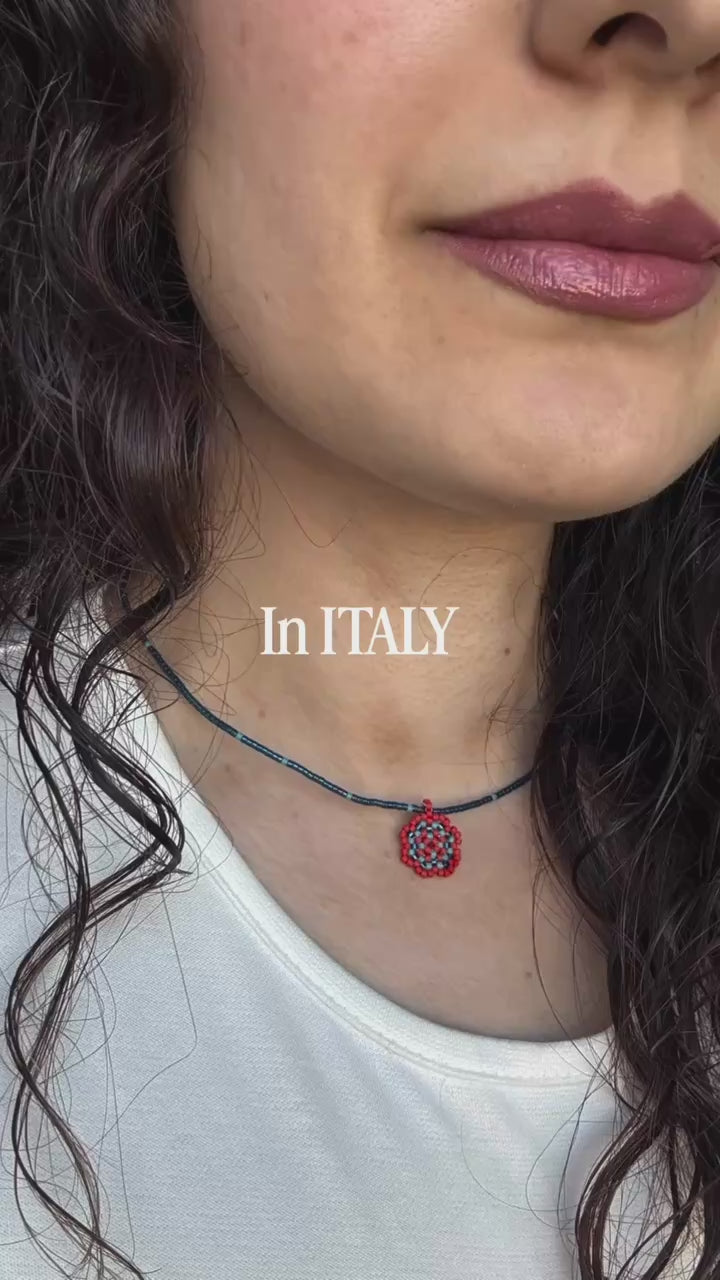 choker z koralików Miyuki pomarańczowo-niebieski